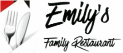 Emily’s Family Restaurant logo featuring black script lettering and a fork graphic.